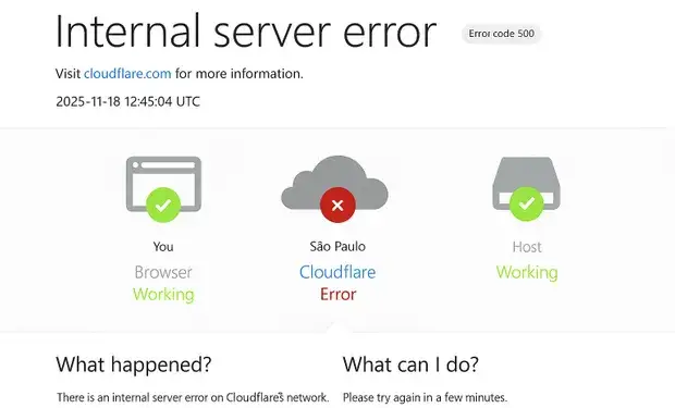 Sites fora do ar: Cloudflare derruba ChatGPT, X, Canva e outros